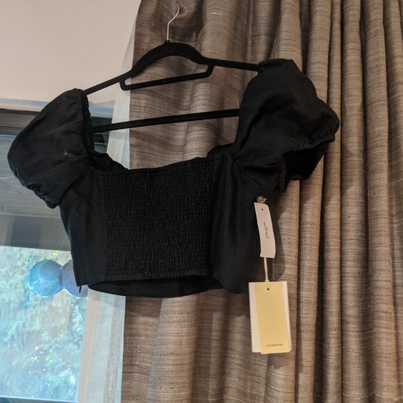 NWT Aritzia  "wanderer" black linen top US size medium - Picture 2 of 3